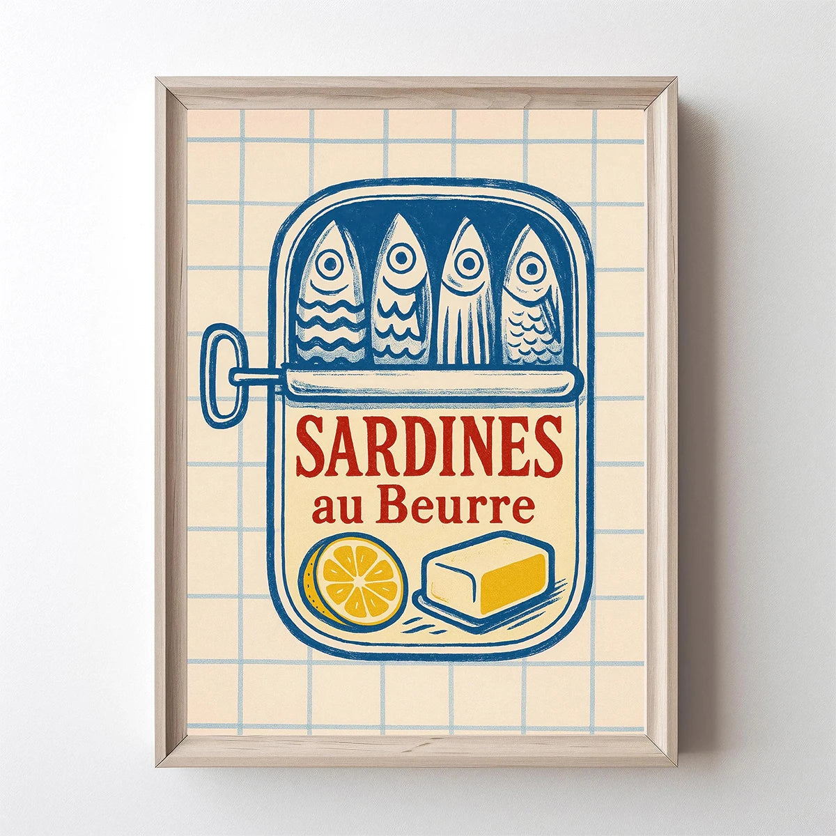 Pink Canned Sardines Canvas Print Sardine Fisherman Aesthetic Wall Art Poster for Modern Living Room Kitchen Home Decor Gifts