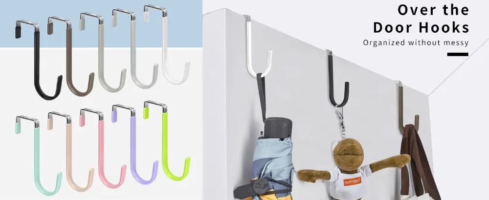Over the Door Hooks 4 Pack Hangers Hooks Rubber Prevent Scratches Heavy Duty Organizer Bedroom Hanging Clothes Storage Holder