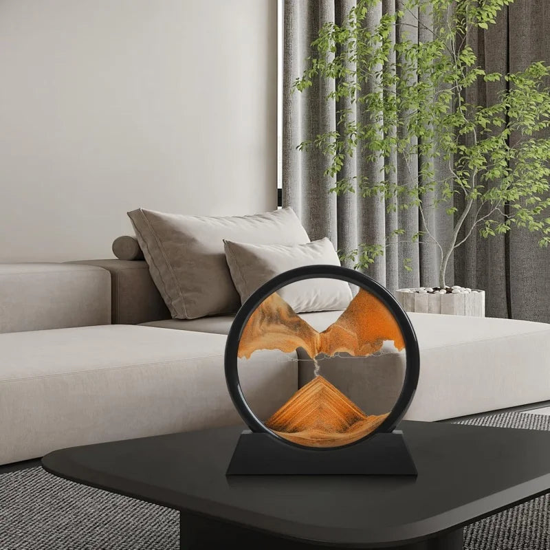 3D Hourglass Quicksand Moving Sand Art Picture Round Glass Deep Sea Sandscape Craft Flowing Painting Home Office Work Decor
