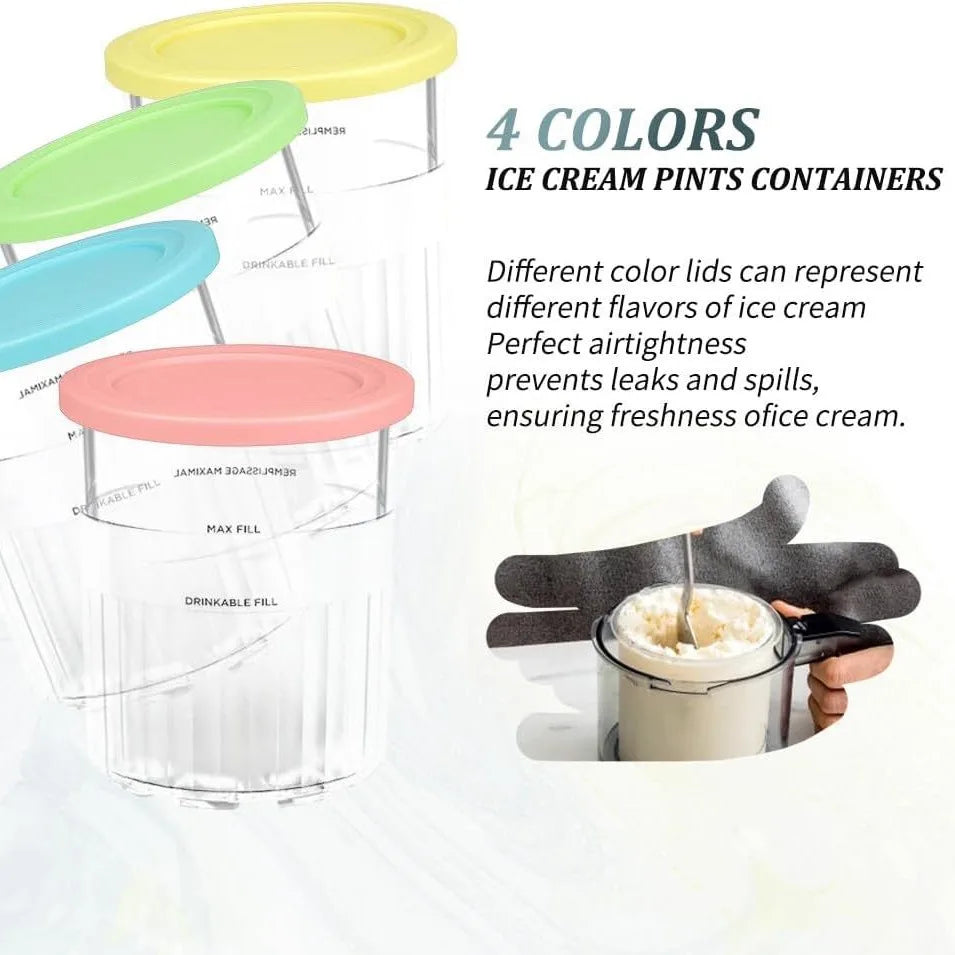Containers Replacement for Ninja Creami Deluxe Pints Lids Creamy Ice Cream Containers Cups Set Family Size Compatible