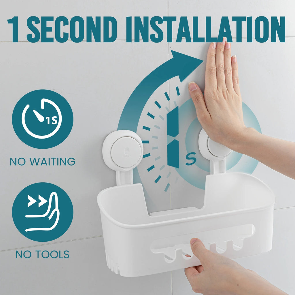 TAILI Shower Shelf Suction Cup No-drill Bathroom Corner Shelf Storage Basket for Shampoo Makeup Organizer Bathroom Accessories