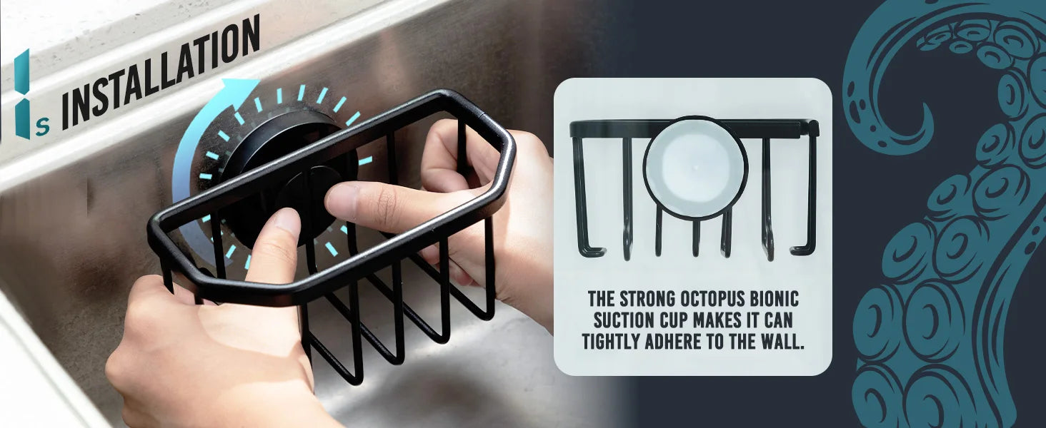 TAILI Sponge Holder with Strong Suction Cup, Dish Sponge Holder Inside Sink Removable, Rustproof Aluminum for Sponges, Brushes