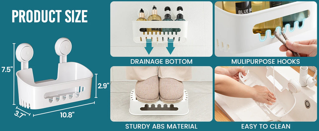 TAILI Shower Shelf Suction Cup No-drill Bathroom Corner Shelf Storage Basket for Shampoo Makeup Organizer Bathroom Accessories