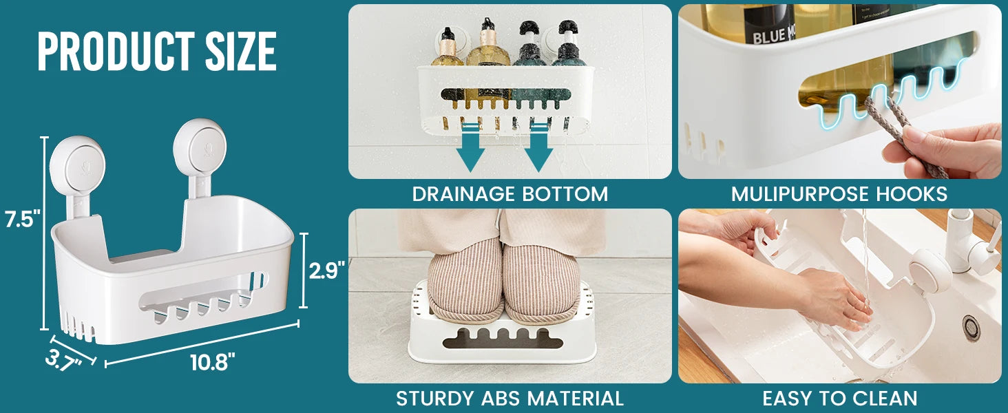 TAILI Shower Shelf Suction Cup No-drill Bathroom Corner Shelf Storage Basket for Shampoo Makeup Organizer Bathroom Accessories