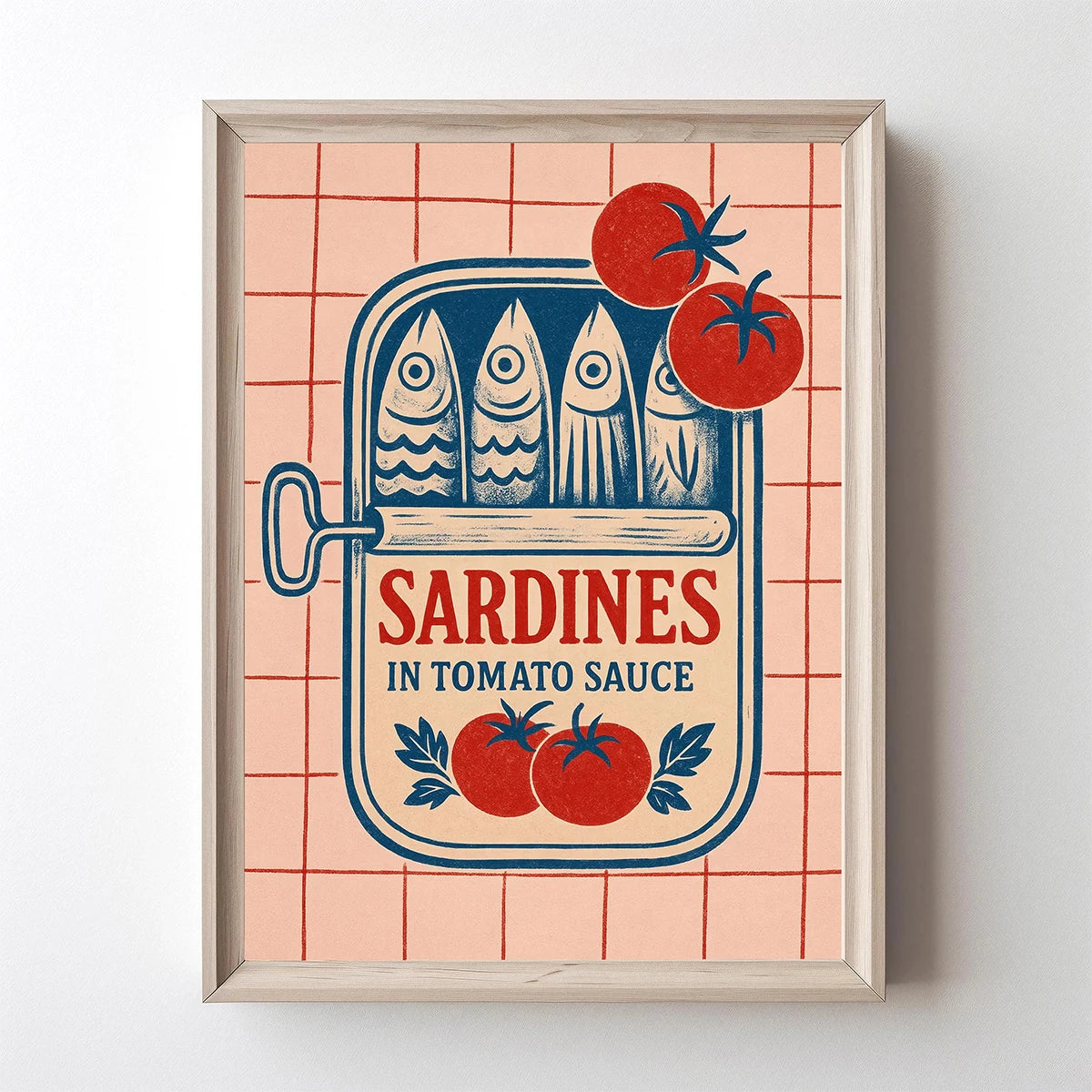 Pink Canned Sardines Canvas Print Sardine Fisherman Aesthetic Wall Art Poster for Modern Living Room Kitchen Home Decor Gifts