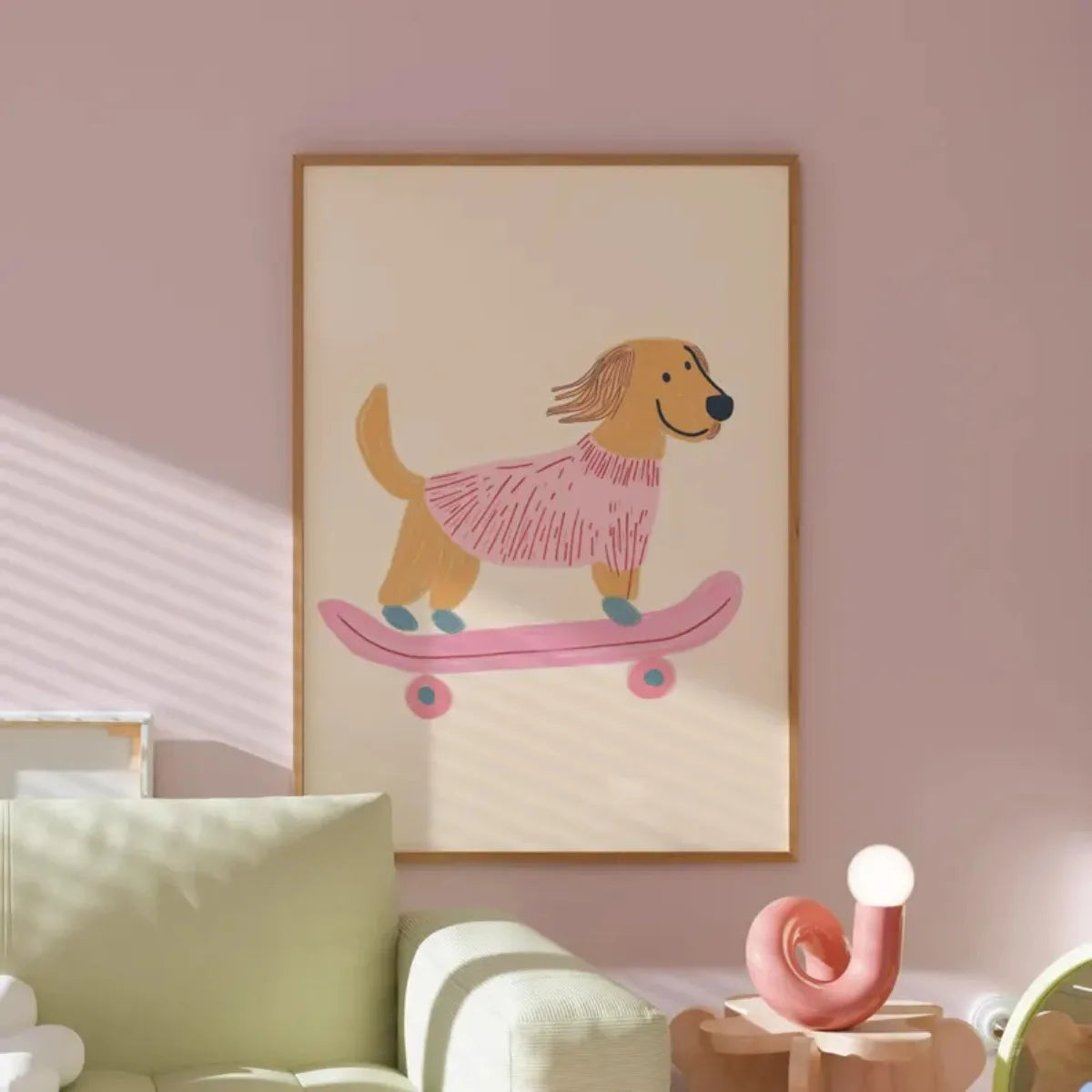 Cute Skateboard Dog Dachshund Canvas Prints Poster Cartoon Funny Animal Art Prints Bedroom Nursery Wall Art Home Decor Poster