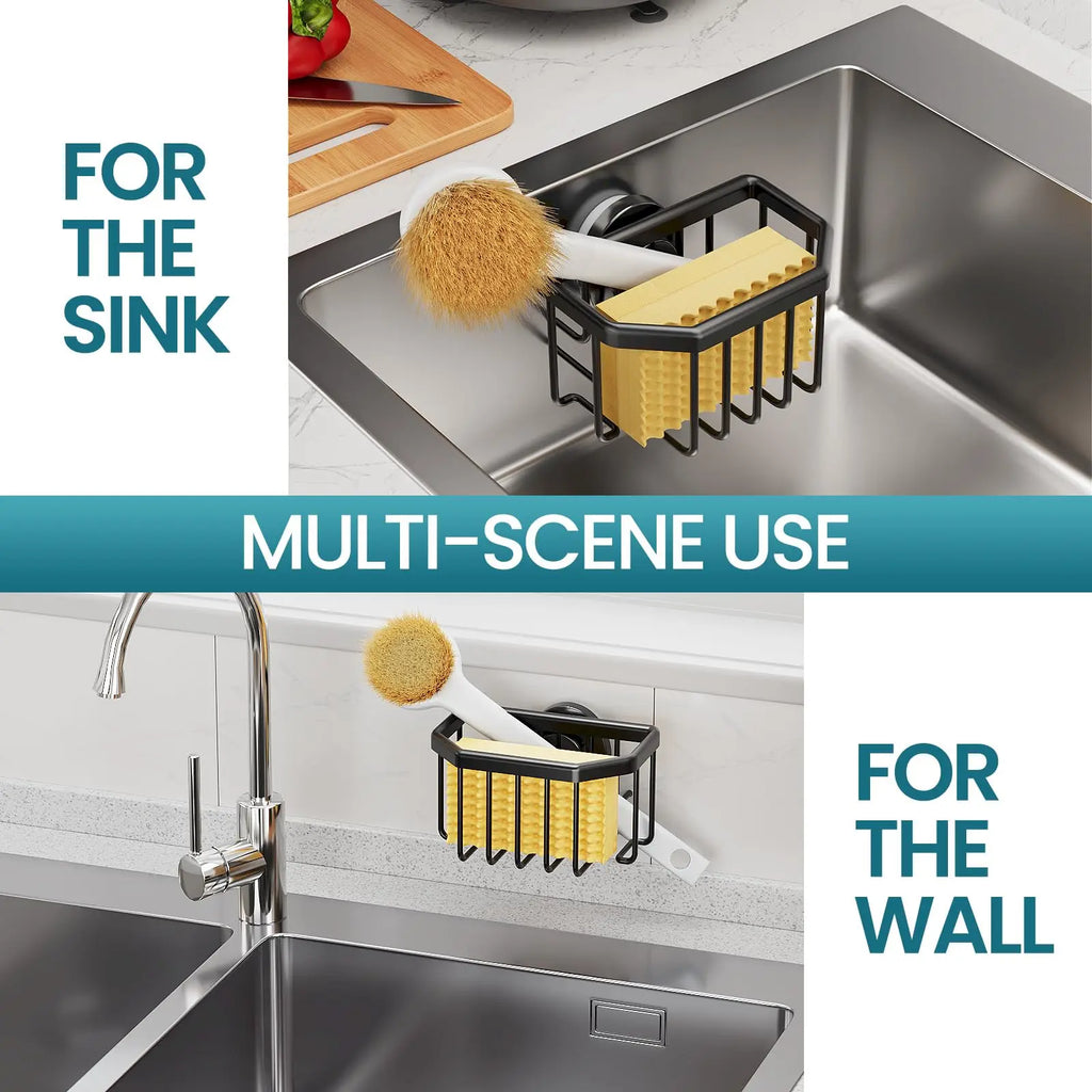 TAILI Sponge Holder with Strong Suction Cup, Dish Sponge Holder Inside Sink Removable, Rustproof Aluminum for Sponges, Brushes