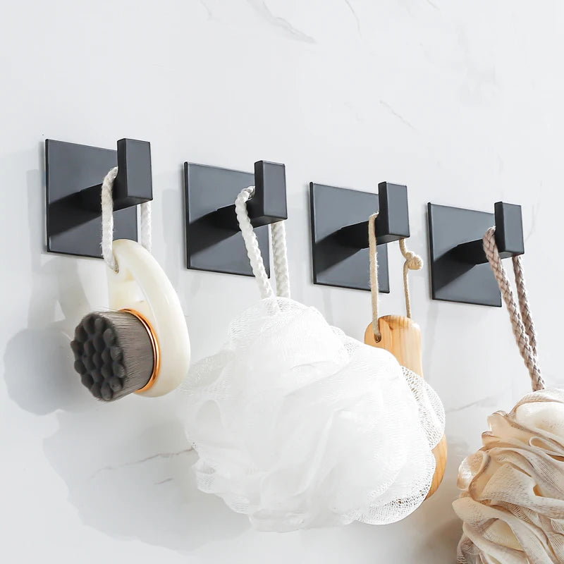 Black Self-Adhesive Wall Hooks For Hanging Keys Clothes Hanger Door Metal Robe Hook Coat Rack Towel Holder Bathroom Accessories