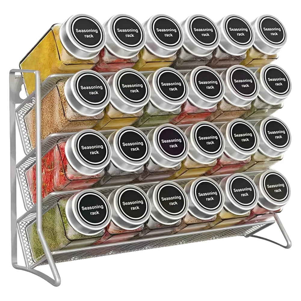 4 Tier Cupboard Storage Shelf Metal Spice Seasoning Jar Organizer Rack Wall Mount Non-Slip Kitchen Pantry Small Can Stand Holder