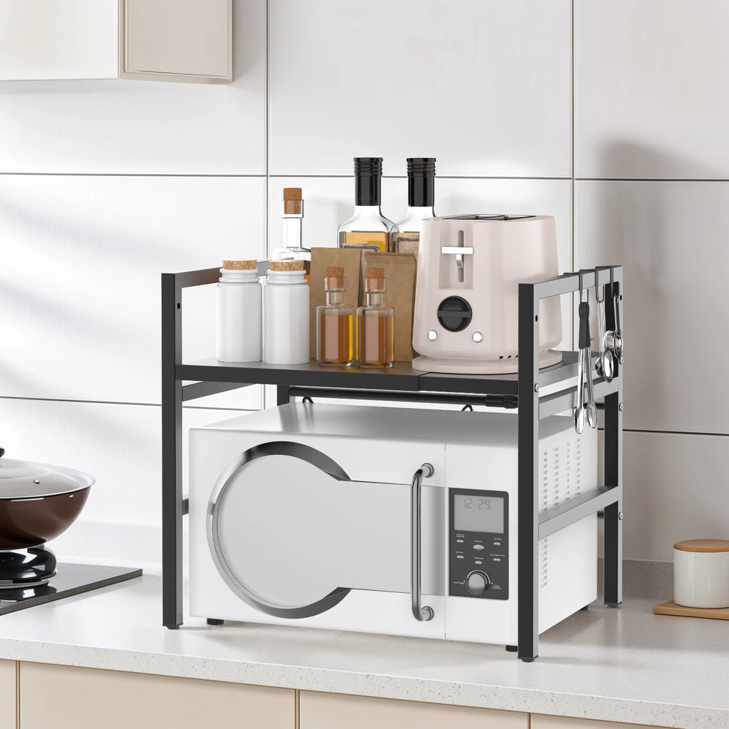 Expandable Microwave Shelf, 1 or 2 Tier Microwave oven Rack Stand Storage Holder Kitchen Corner Shelf Desktop Printer Shelf Rack