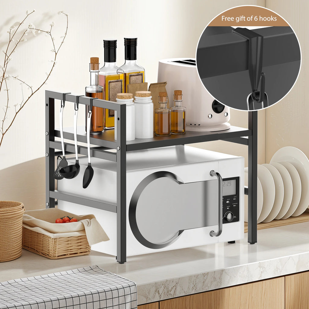 Expandable Microwave Shelf, 1 or 2 Tier Microwave oven Rack Stand Storage Holder Kitchen Corner Shelf Desktop Printer Shelf Rack