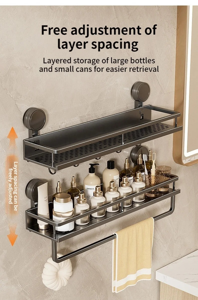 No Drill Suction Cup Suction Bathroom Rack Bathroom Shelf Toilet Space Aluminum Hanging Rack Bathroom Organizer Hang On The Wall
