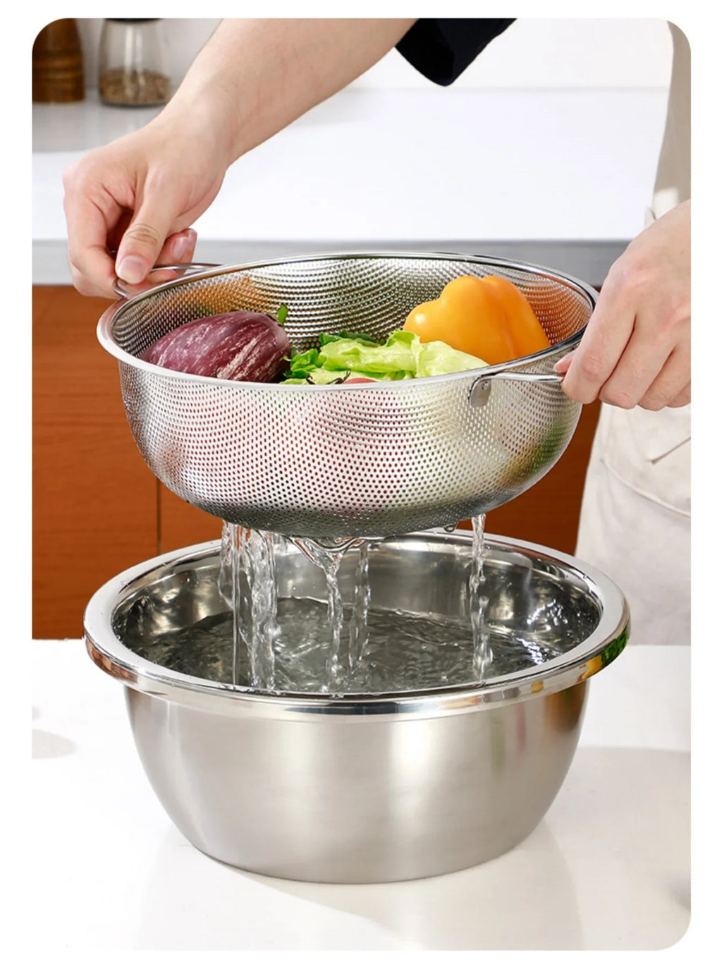 All Purpose Stainless Steel Fine Mesh Strainer Net Baskets with Handles Resting Base Colander Set Kitchen Supplies