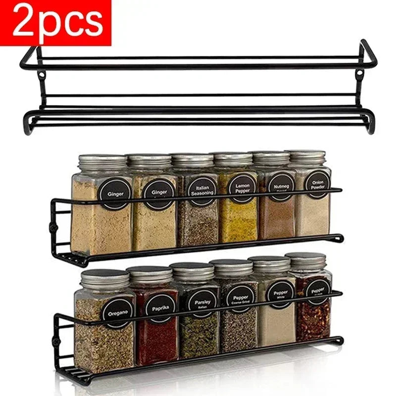 2Pcs Kitchen Organizer Metal Hanging Racks for Home Restaurant Wall-Mounted Seasoning Shelf Spice Storage Rack Shelf Organizer