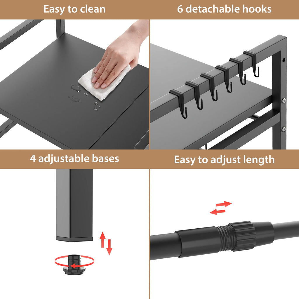 Expandable Microwave Shelf, 1 or 2 Tier Microwave oven Rack Stand Storage Holder Kitchen Corner Shelf Desktop Printer Shelf Rack