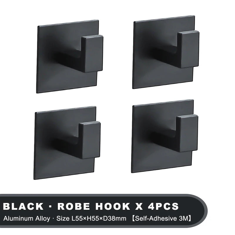 Black Self-Adhesive Wall Hooks For Hanging Keys Clothes Hanger Door Metal Robe Hook Coat Rack Towel Holder Bathroom Accessories