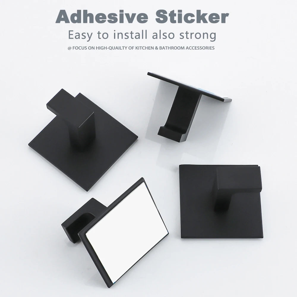 Black Self-Adhesive Wall Hooks For Hanging Keys Clothes Hanger Door Metal Robe Hook Coat Rack Towel Holder Bathroom Accessories