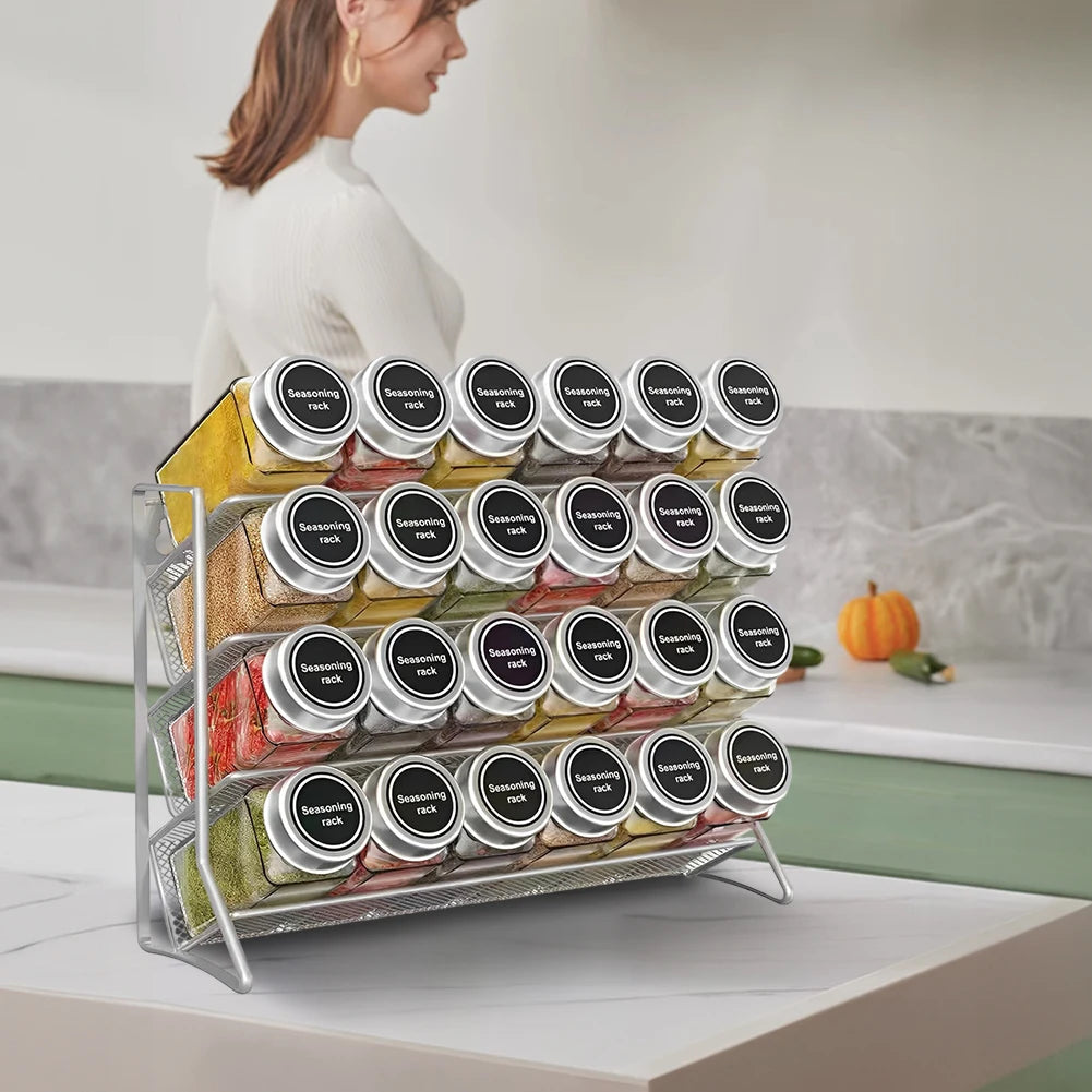 4 Tier Cupboard Storage Shelf Metal Spice Seasoning Jar Organizer Rack Wall Mount Non-Slip Kitchen Pantry Small Can Stand Holder