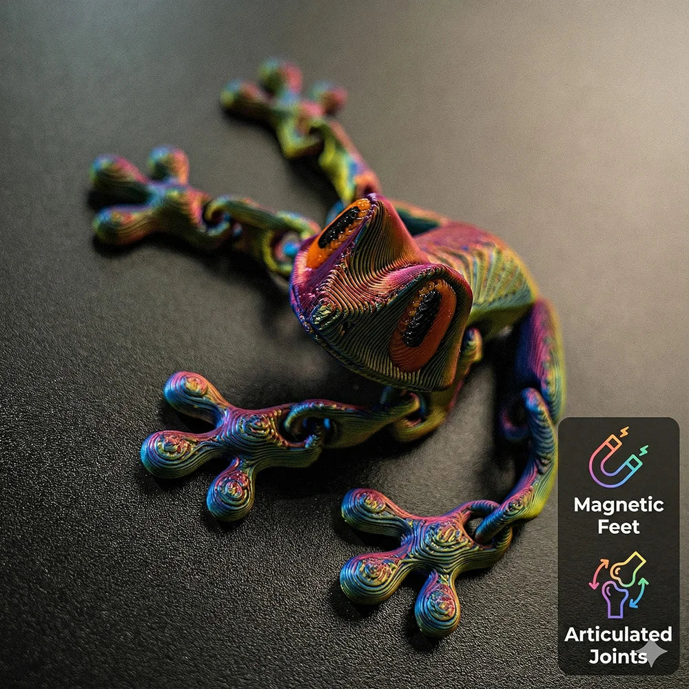 3D Printed Magnetic Articulated Frog Fidget Toy Cute Flexi Animal Model Fridge Magnet Stress Relief Sensory Gift Desktop Decor