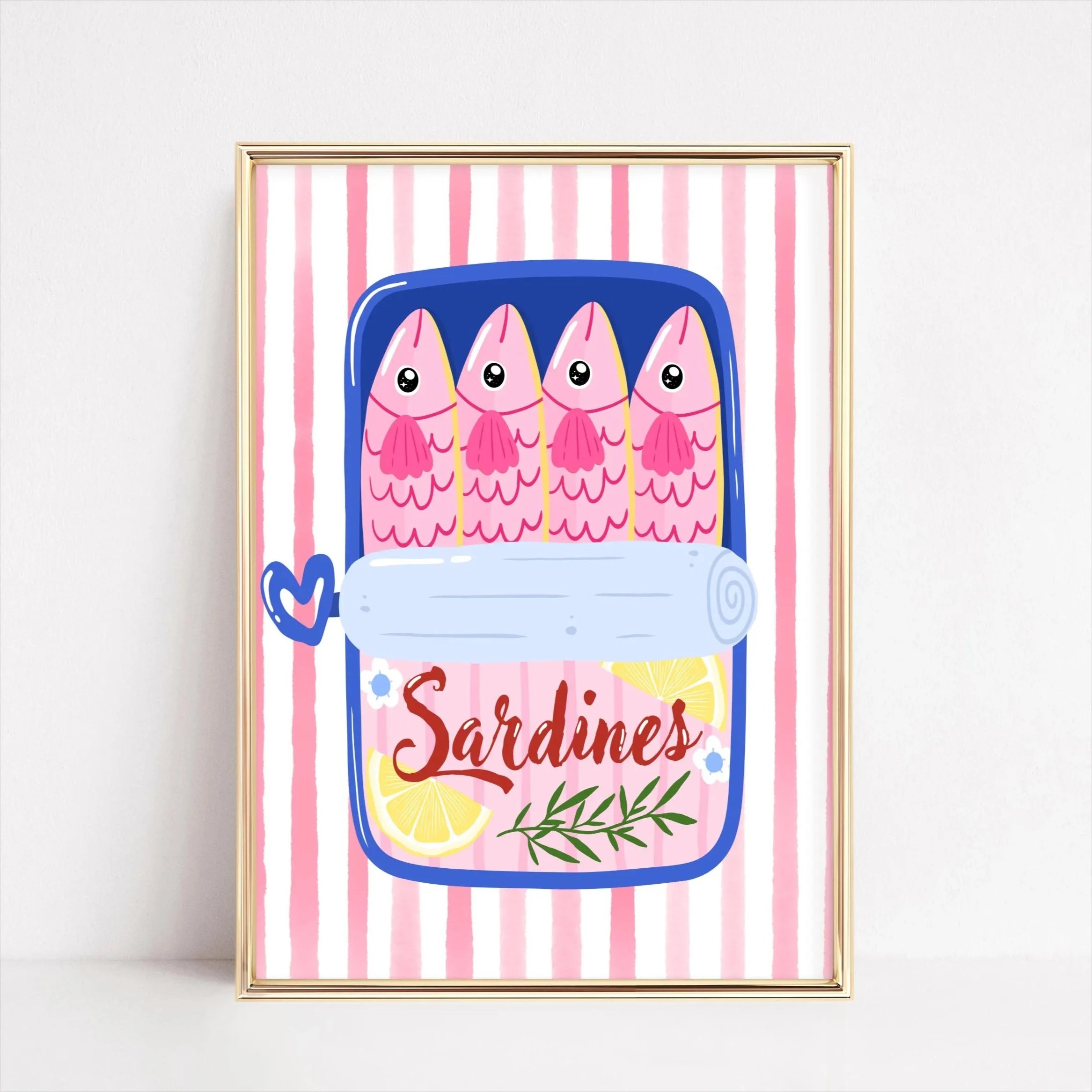 Pink Canned Sardines Canvas Print Sardine Fisherman Aesthetic Wall Art Poster for Modern Living Room Kitchen Home Decor Gifts