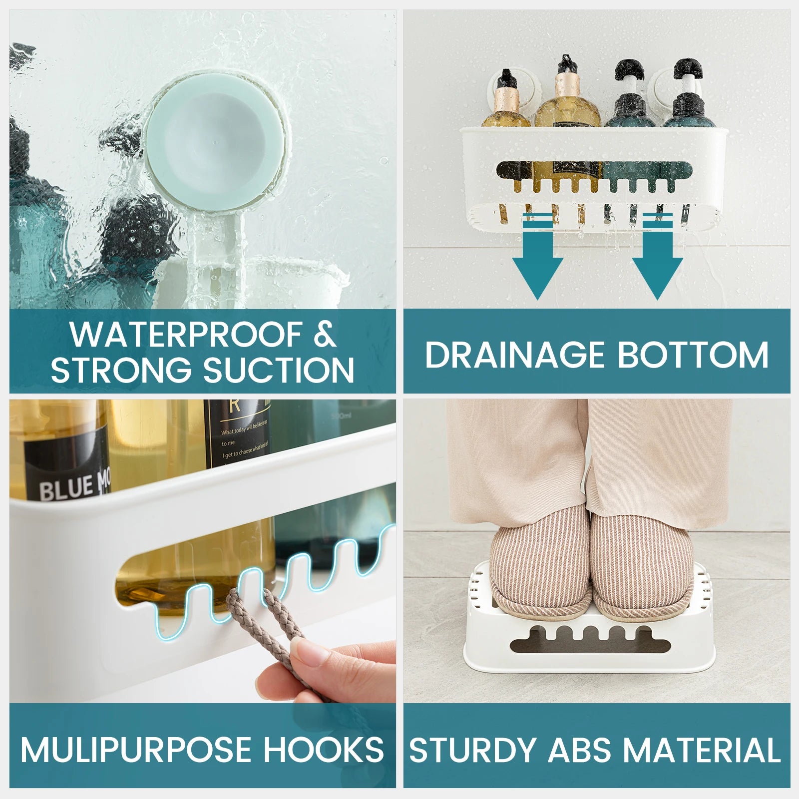 TAILI Shower Shelf Suction Cup No-drill Bathroom Corner Shelf Storage Basket for Shampoo Makeup Organizer Bathroom Accessories
