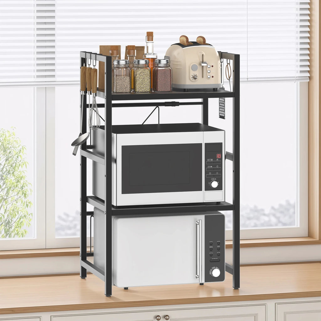 Expandable Microwave Shelf, 1 or 2 Tier Microwave oven Rack Stand Storage Holder Kitchen Corner Shelf Desktop Printer Shelf Rack