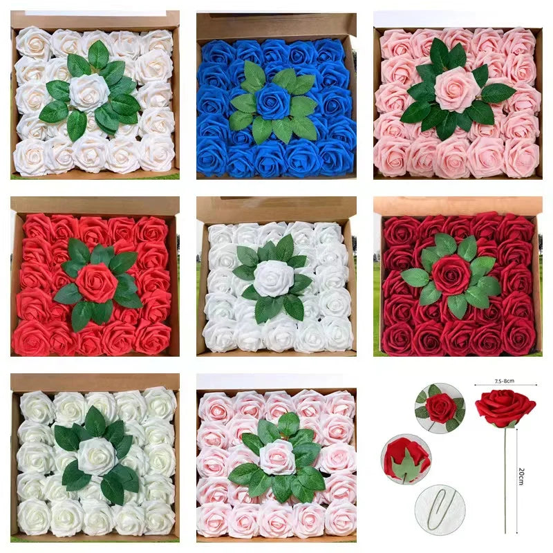 10~100pcs Rose Artificial Flowers Foam Fake Roses Wedding Bouquets Centerpieces Mothers Day Valentines Gifts Party Decoration