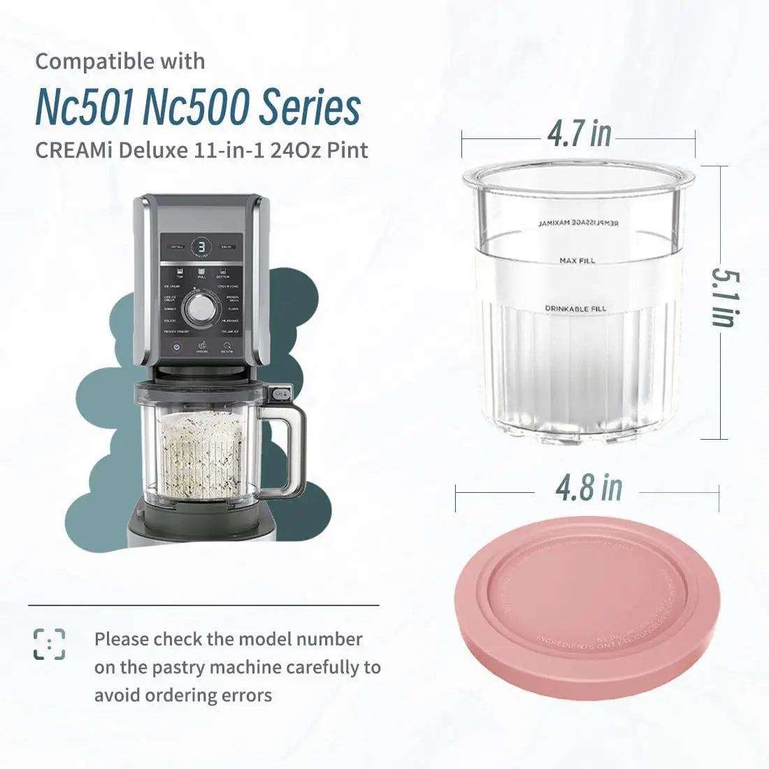 Containers Replacement for Ninja Creami Deluxe Pints Lids Creamy Ice Cream Containers Cups Set Family Size Compatible