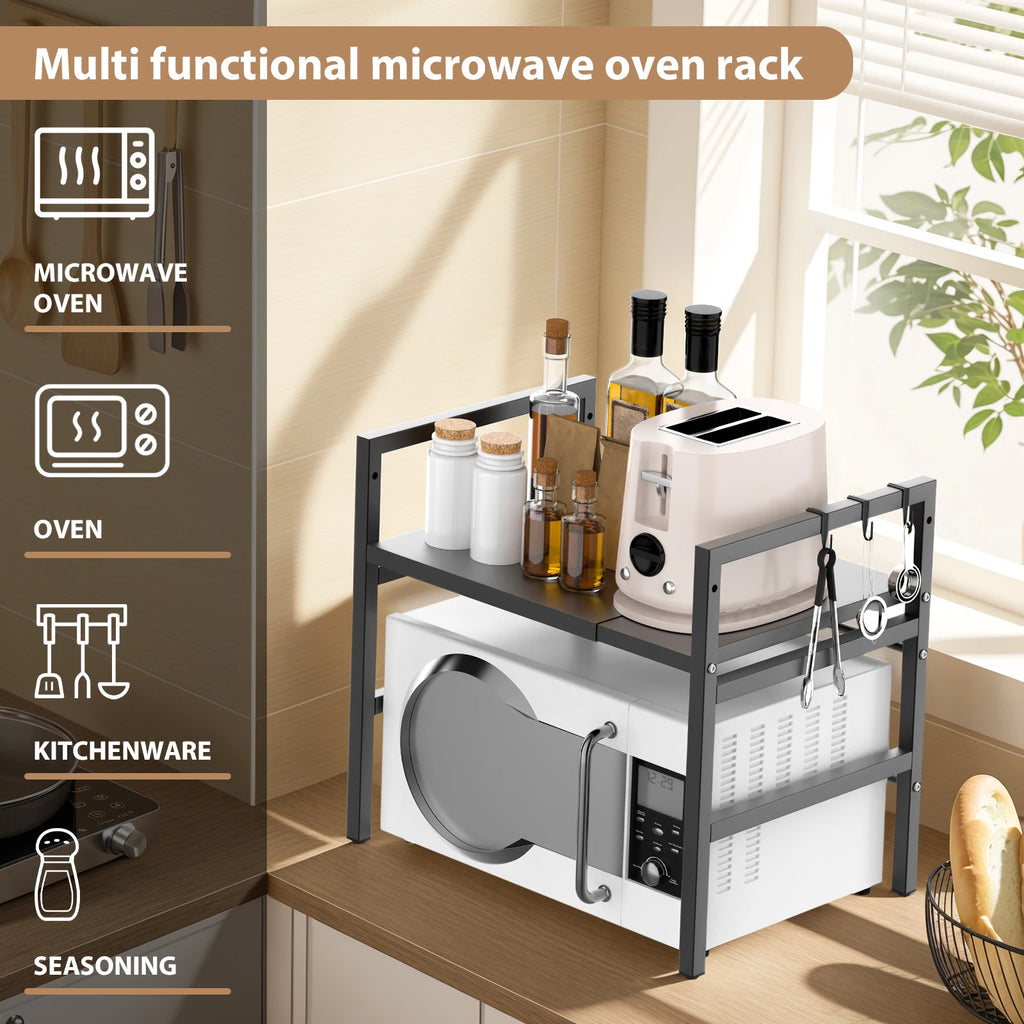 Expandable Microwave Shelf, 1 or 2 Tier Microwave oven Rack Stand Storage Holder Kitchen Corner Shelf Desktop Printer Shelf Rack