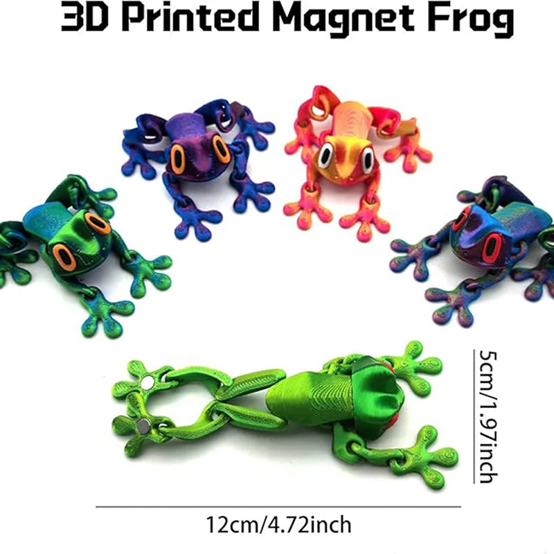 3D Printed Magnetic Articulated Frog Fidget Toy Cute Flexi Animal Model Fridge Magnet Stress Relief Sensory Gift Desktop Decor