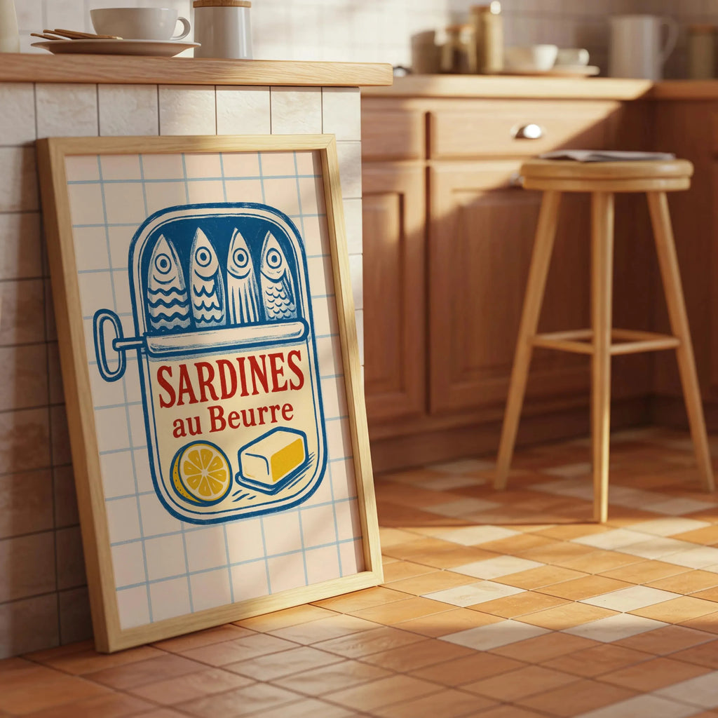 Pink Canned Sardines Canvas Print Sardine Fisherman Aesthetic Wall Art Poster for Modern Living Room Kitchen Home Decor Gifts