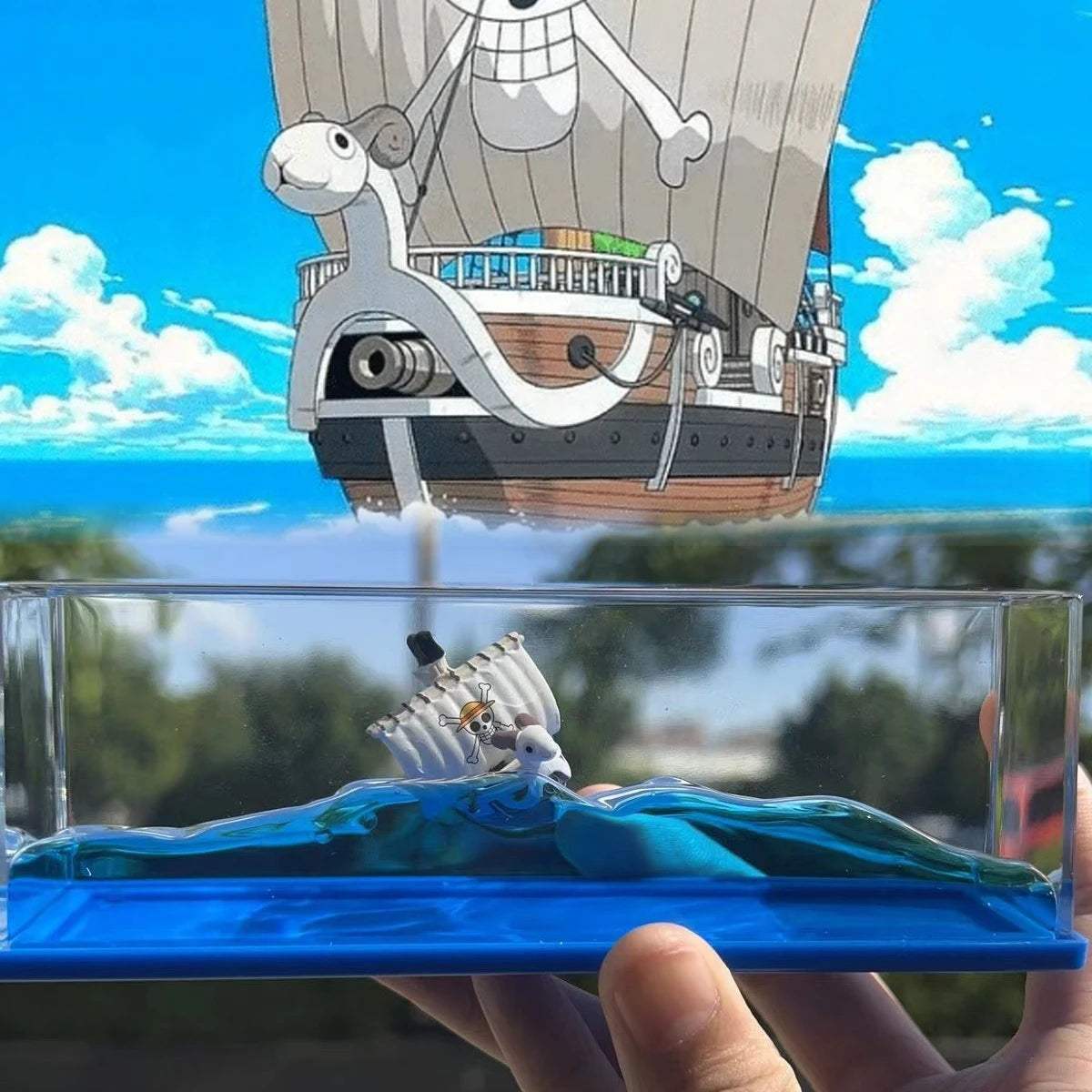 Going Merry Floating Ship Figure Fluid Liquid Thousand Sunny Barcos Decor Floating Boat Drift Barcos Living Room Decoration Gift